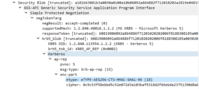 Kerberos response within SMB