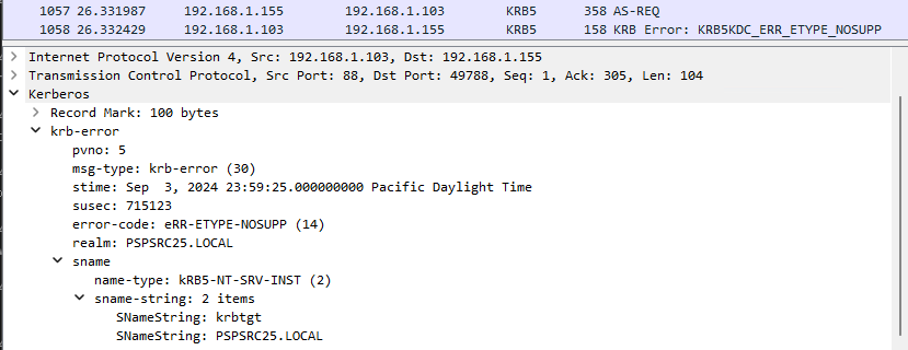 Forced RC4 Kerberos error